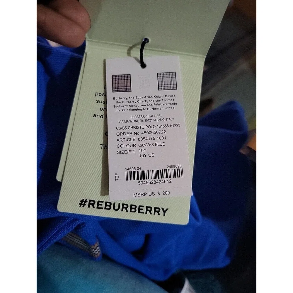 Burberry Kids Christo Polo Canvas Blue Size 10Y $200